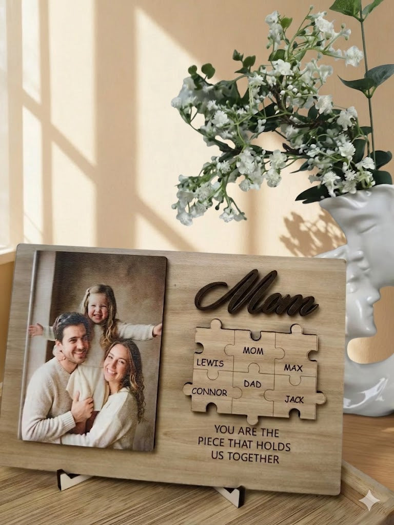 Custom Photo Puzzle Wooden Sign Frame Mom Gift - Create Your Own
