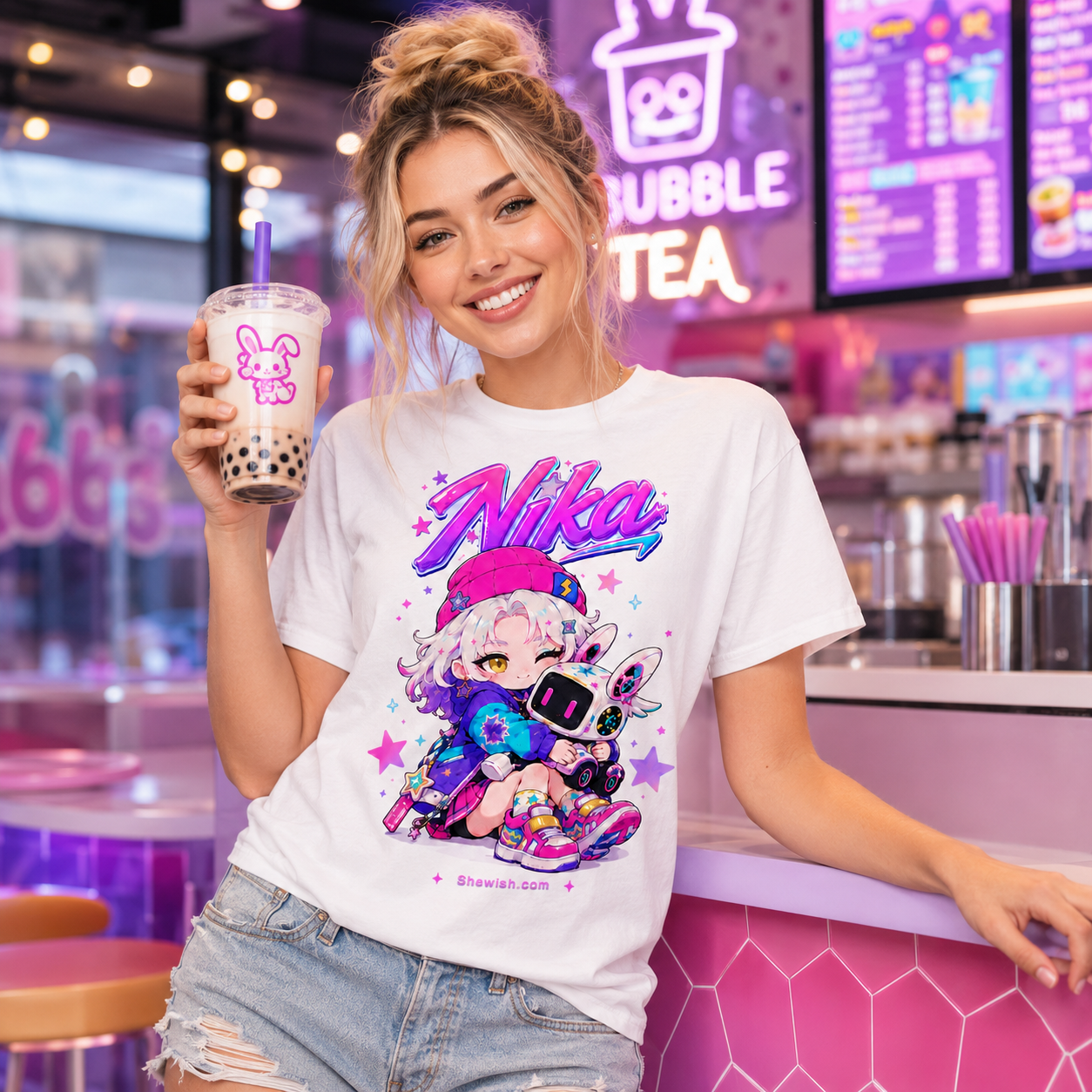 Classic Tee-Nika Neon Gamer Girl Graphic Shirt - Designer series