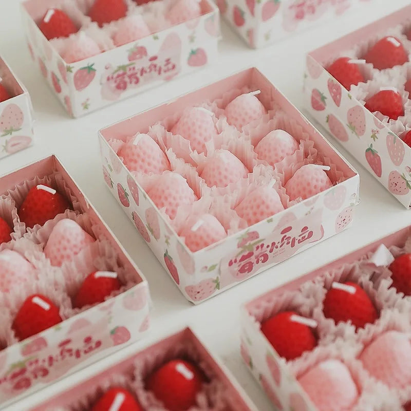 4/6/9 Pcs Strawberry Shaped Scented Candles