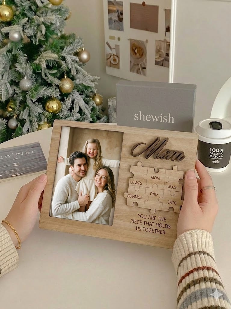Custom Photo Puzzle Wooden Sign Frame Mom Gift - Create Your Own