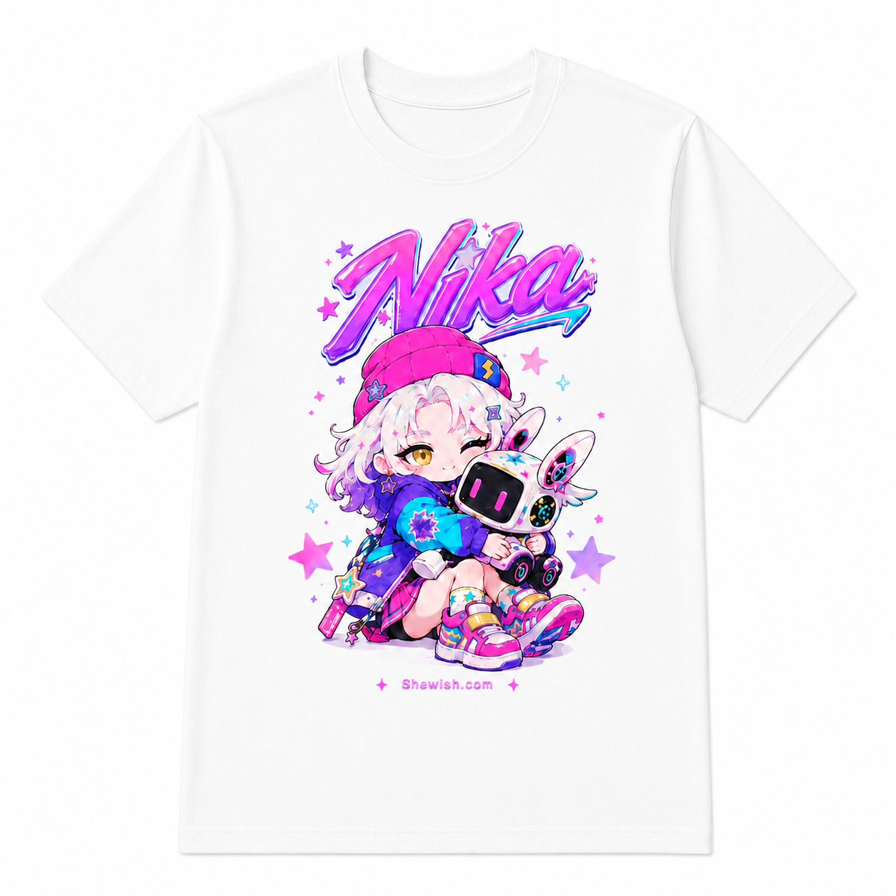 Classic Tee-Nika Neon Gamer Girl Graphic Shirt - Designer series